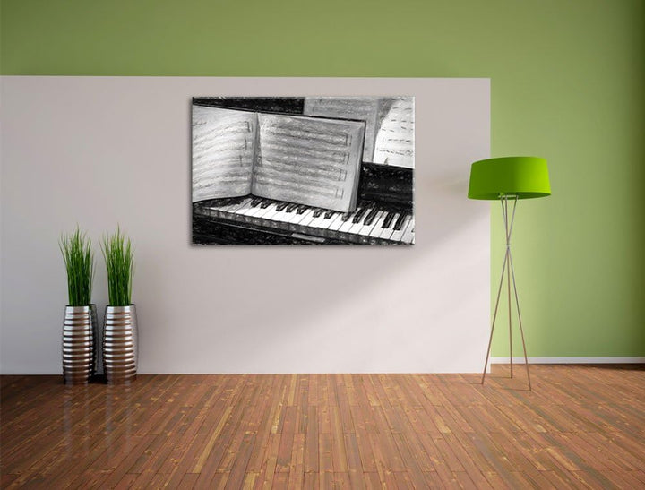 Pixxprint Klavier und Notenblätter als Leinwandbild/Grösse: 100x70 cm/Wandbild/Kunstdruck/fertig bes