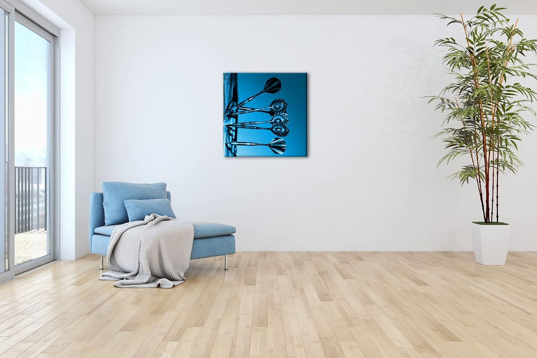 deyoli Darts auf Einer Dartscheibe Format: 70x70 Effekt: Monocrome Blau als Leinwandbild, Motiv fert