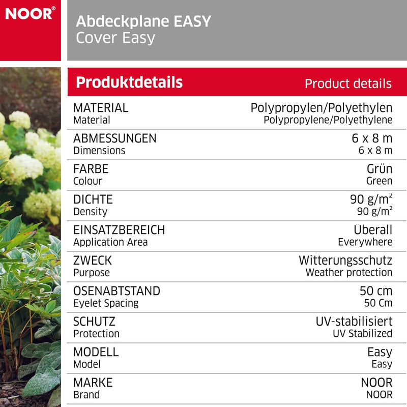 NOOR Abdeckplane Easy 90g/m² I 600 x 800 cm I Allzweckplane für Schutz vor Witterung I Ideal geeigne