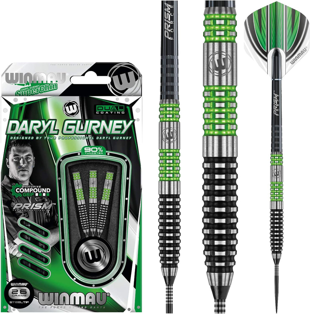 WINMAU Daryl Gurney 26g Sonderausgabe Profi Wolfram Steeltip Dartpfeile Set mit Flights und Schäfte
