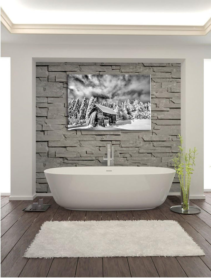 Pixxprint Holzhütte im Schnee / 100x70cm Leinwandbild bespannt auf Holzrahmen/Wandbild Kunstdruck De