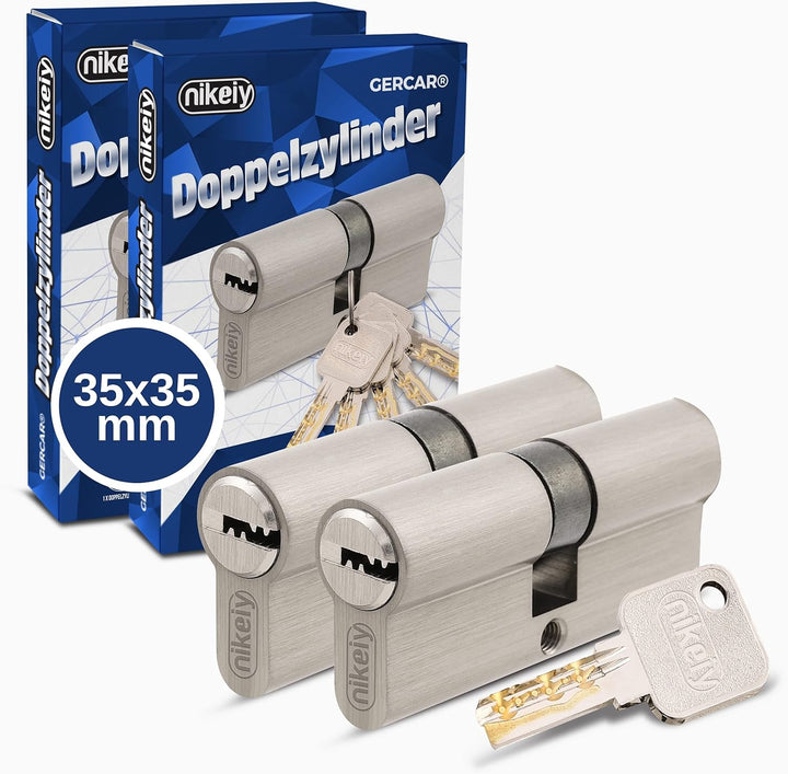 GERCAR Pro Profilzylinder 35/35 Massiver Schliesszylinder gleichschliessend 2er Set Doppelzylinder Z