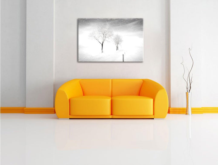 Pixxprint Winterlandschaft Kohle Effekt, Format: 100x70 auf Leinwand, 100x70