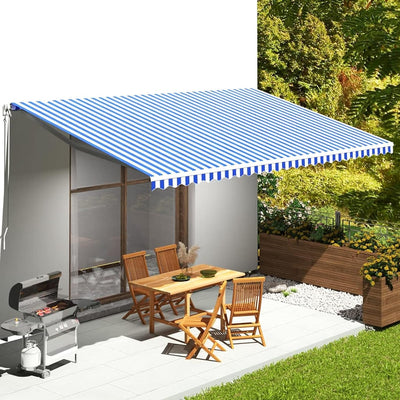 Gecheer Markisenbespannung Sonnenschutz Markisenstoff Markisentuch Markise Blau und Weiss 6x3,5 m