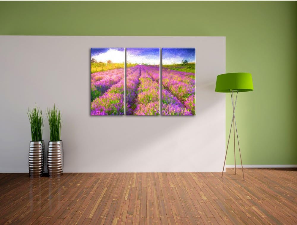 Pixxprint Lavendelfeld in Frankreich als Leinwandbild/Grösse: 3 Teilig (120x80) cm/Wandbild/Kunstdru