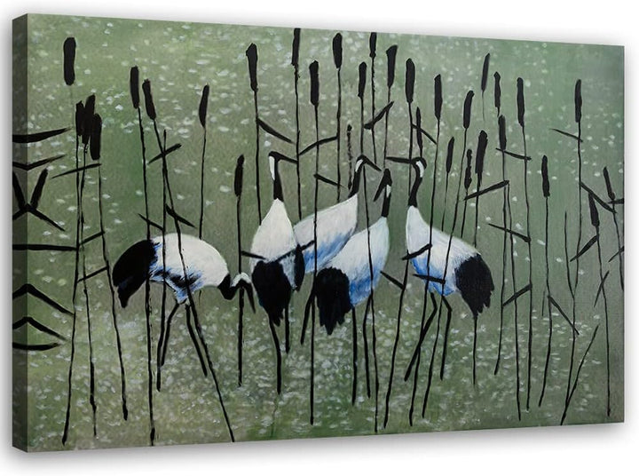 Feeby Vlies Leinwandbild Natur Vögel Kraniche 90x60 cm Druckbild Wandbild Wanddekoration Deko Wand A