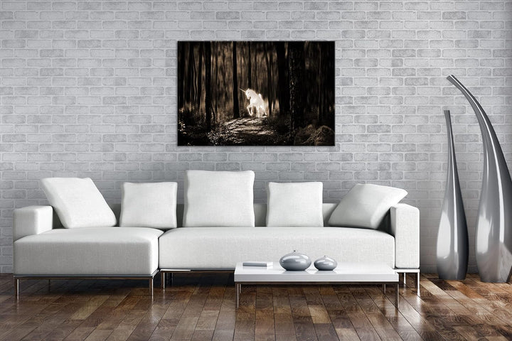 deyoli Einhornerscheinung im Wald Format: 80x60 Effekt: Sepia als Leinwandbild, Motiv fertig gerahmt