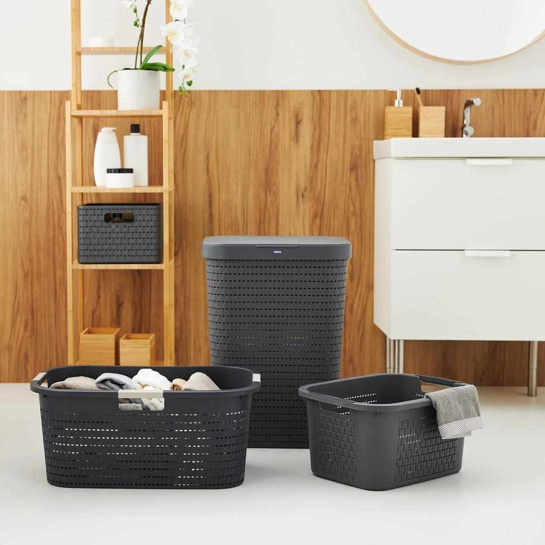 Rotho Country 3er-Set Wäschekorb 40l, Kunststoff (PP) BPA-frei, anthrazit, 40l (58.0 x 38.9 x 25.1 c