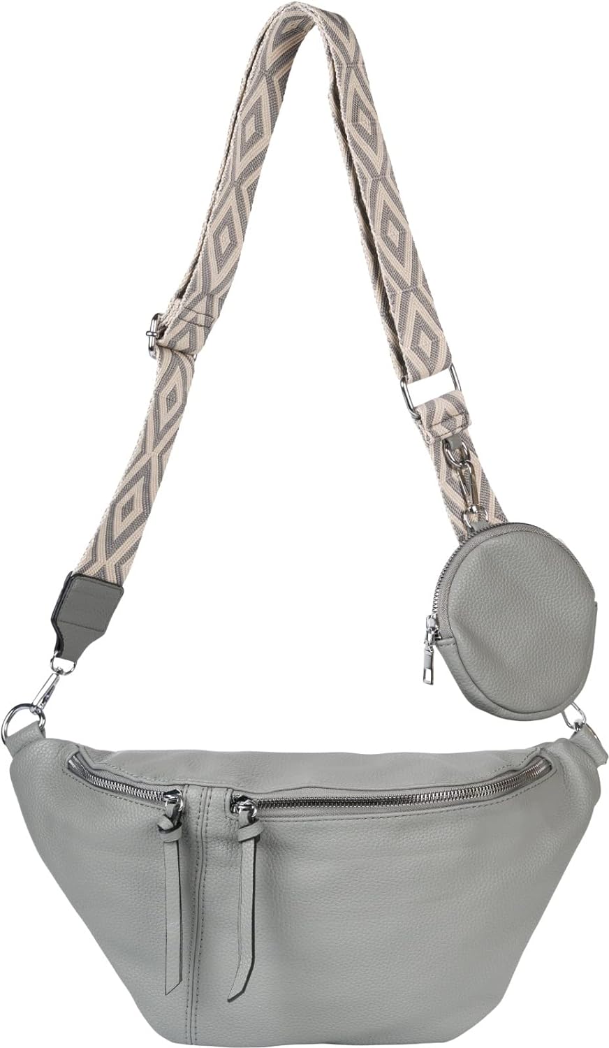 styleBREAKER Damen Halbmond Crossbody Schultertaschen Set 3-Teilig, Schultergurt mit Muster, Schlüss