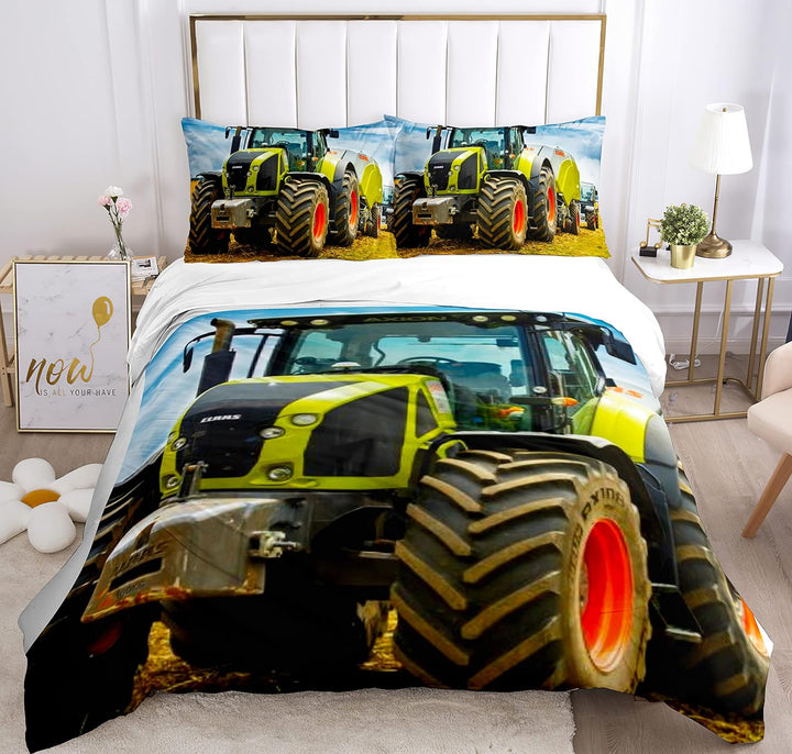 PQCXXA Traktor kinderbettwäsche 200x200cm,3-teilig Grün Traktor Bettwäsche-Set mit Reissverschluss u