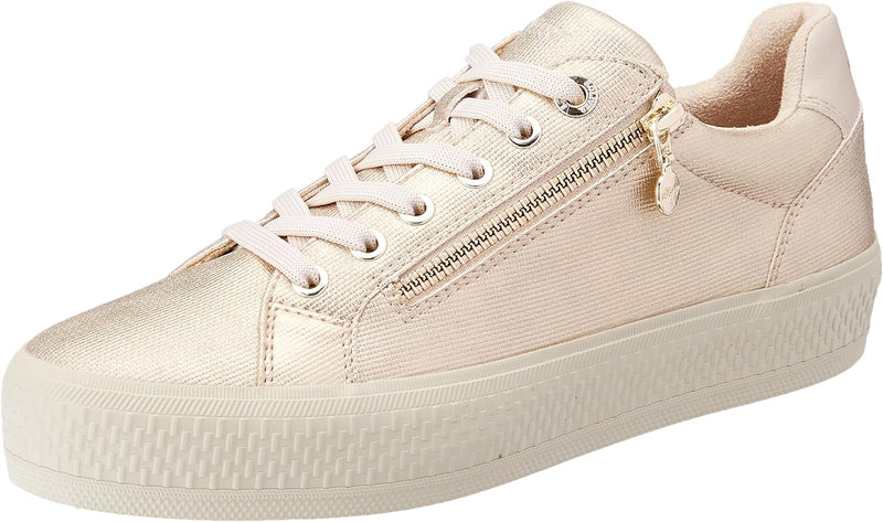 s.Oliver Damen Sneaker flach elegant mit Schnürsenkeln und Reissverschluss 36 EU Champagne Strc, 36