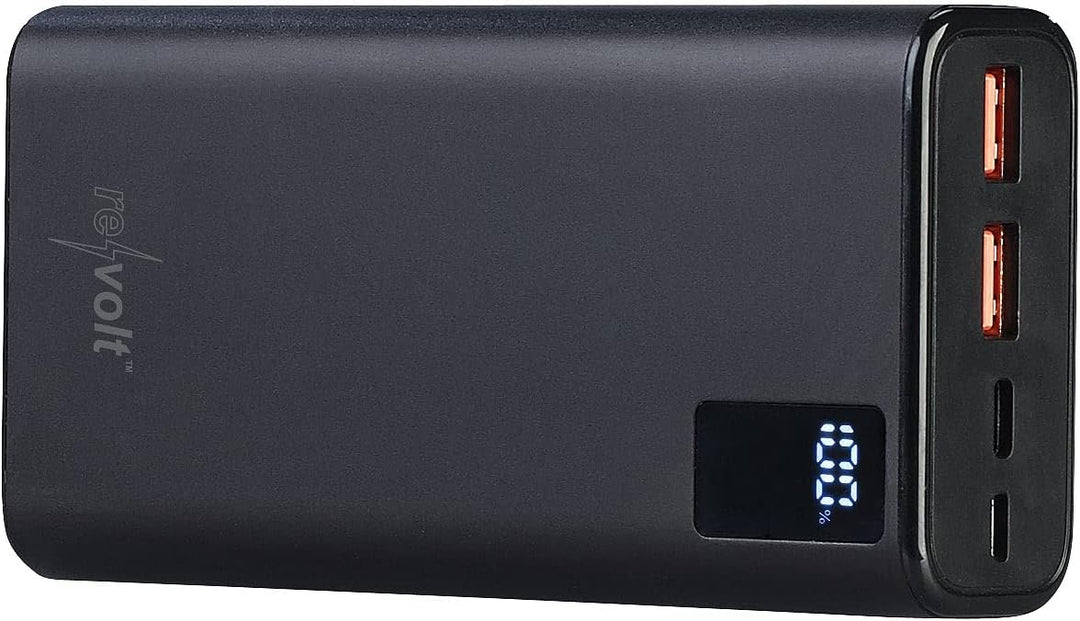 revolt Powerbank 12V: USB-Powerbank, 20.000 mAh, USB-C PD, Display, Metall, QC3.0, 3 A, 20 W (Powerb