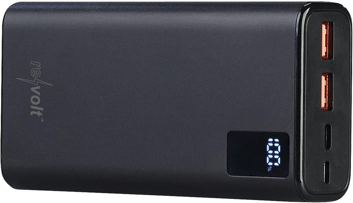 revolt Powerbank 12V: USB-Powerbank, 20.000 mAh, USB-C PD, Display, Metall, QC3.0, 3 A, 20 W (Powerb