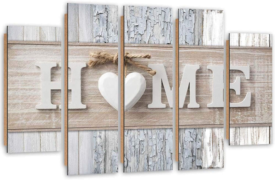 Feeby Wanddeko 5 teile Haus 150x100 cm Bilder modern Herz Wohnzimmer Küche Grau Deko Paneel 150x100