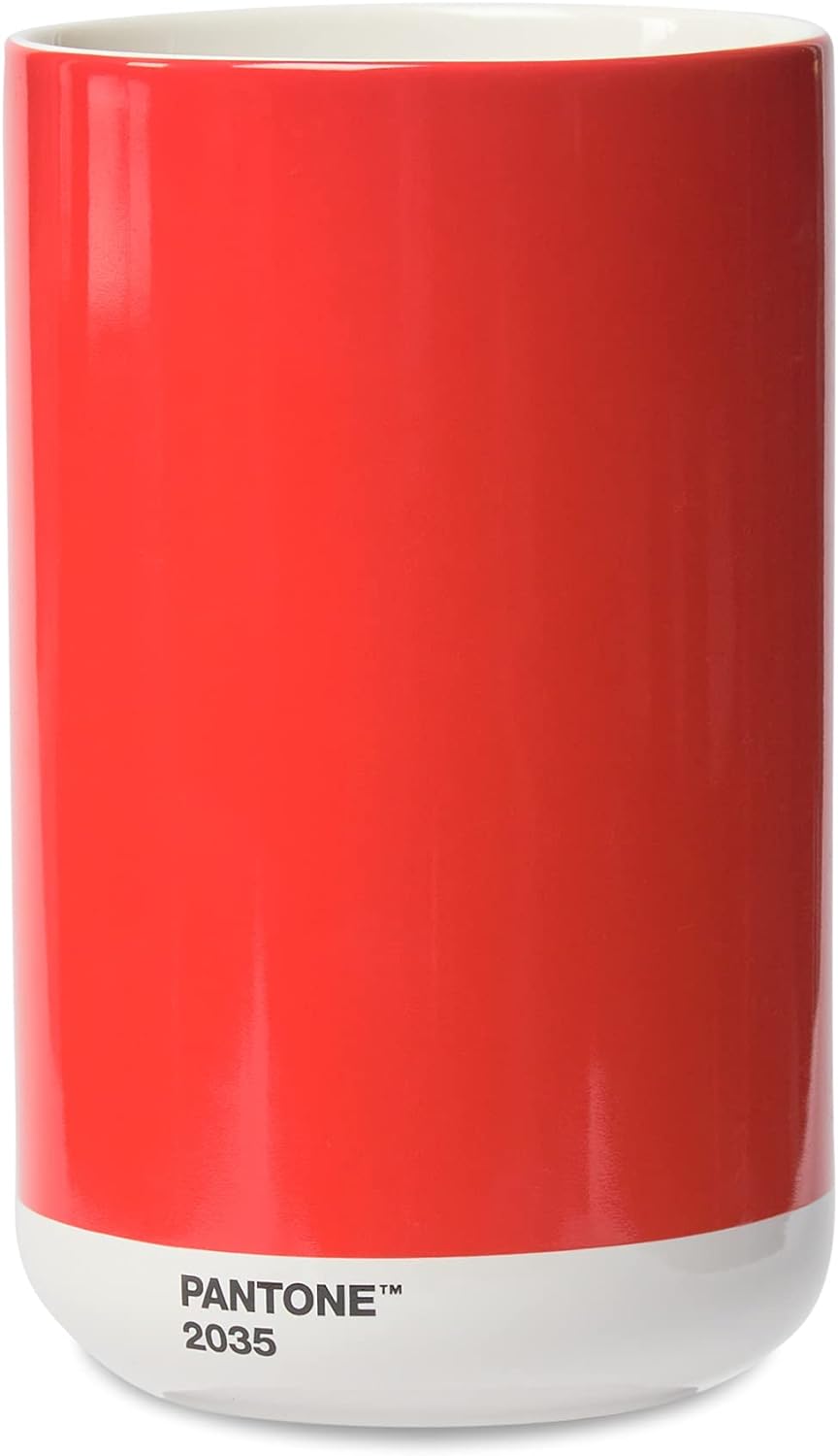 PANTONE Porzellan Vase mit Geschenkbox, Jar, dekorative hochwertige Blumenvase, 1 Liter, Red 2035 C,