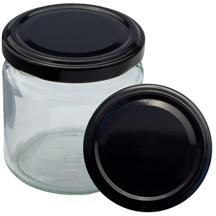 Imkado Honiggläser Neutralglas 250g mit Twist-Off Metalldeckel (36 Stk) Schwarz, 212ml 250g Deckel: