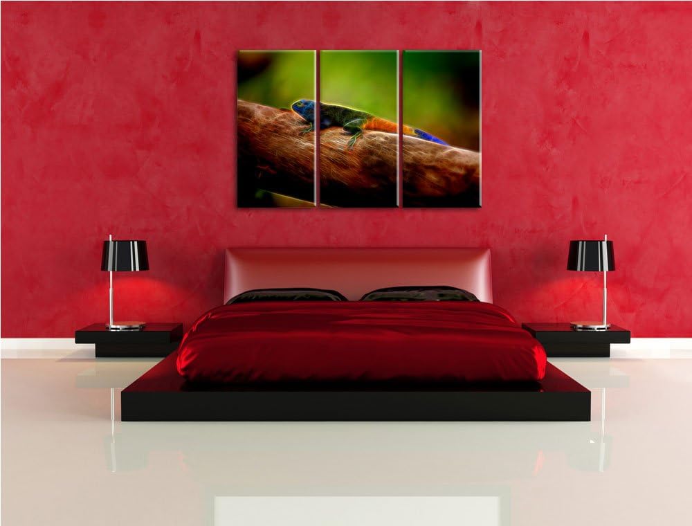 Dark farbenfrohe Eidechse NewArt 3-Teiler Leinwandbild 120x80 Bild auf Leinwand, XXL riesige Bilder