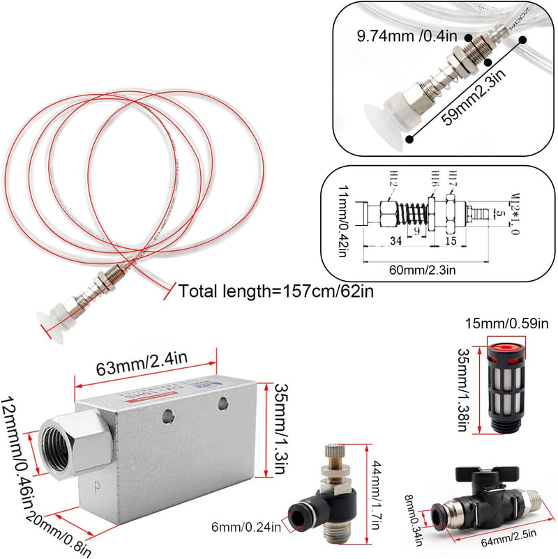 SRJQXH Pneumatik Vakuumerzeuger Manipulator Anzug, mit Schalldämpfer, PU Pneumatikschlauch, Pneumati