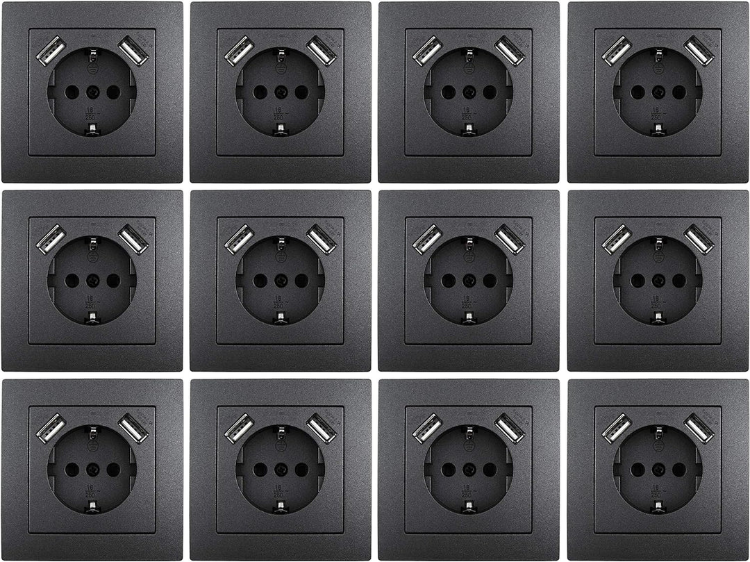 MC POWER - 12er Pack Steckdosen mit 2x USB + Rahmen | FLAIR | USB Steckdosen Set mit 1-fach Rahmen i