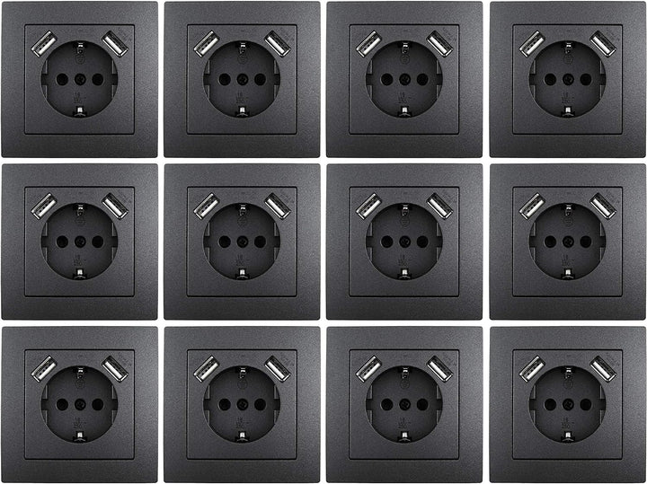 MC POWER - 12er Pack Steckdosen mit 2x USB + Rahmen | FLAIR | USB Steckdosen Set mit 1-fach Rahmen i