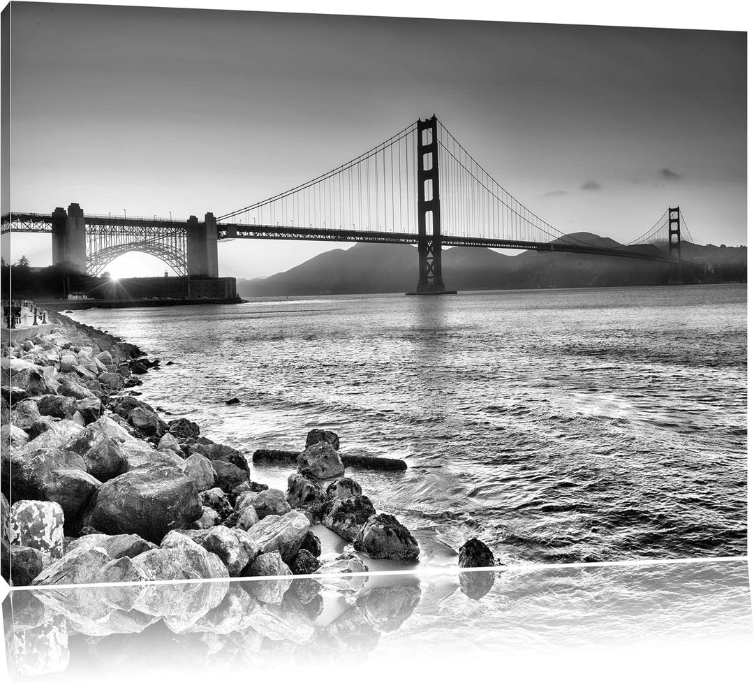 Pixxprint Imposante Golden Gate Bridge / 100x70cm Leinwandbild bespannt auf Holzrahmen/Wandbild Kuns