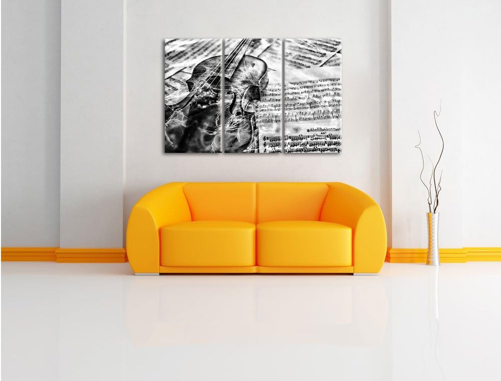Pixxprint Geige als Leinwandbild | Grösse: 3 Teilig (120x80) | Wandbild| Kunstdruck | fertig bespann