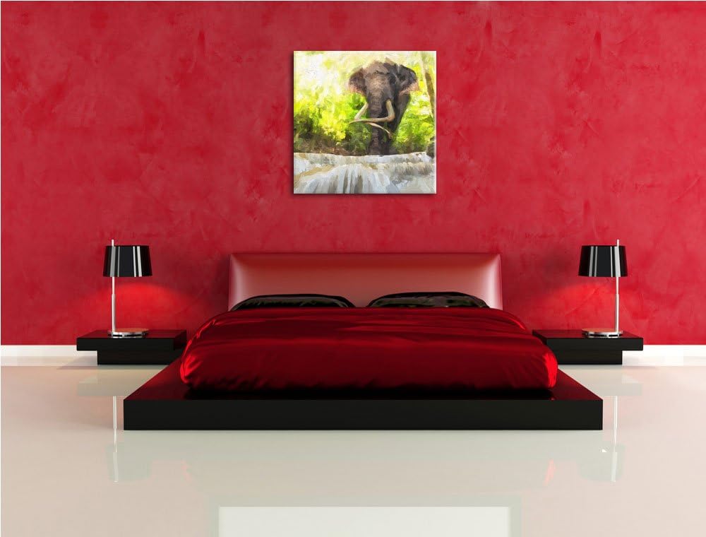 riesiger Elefant am Bach, Format: 70x70 auf Leinwand, XXL riesige Bilder fertig gerahmt mit Keilrahm
