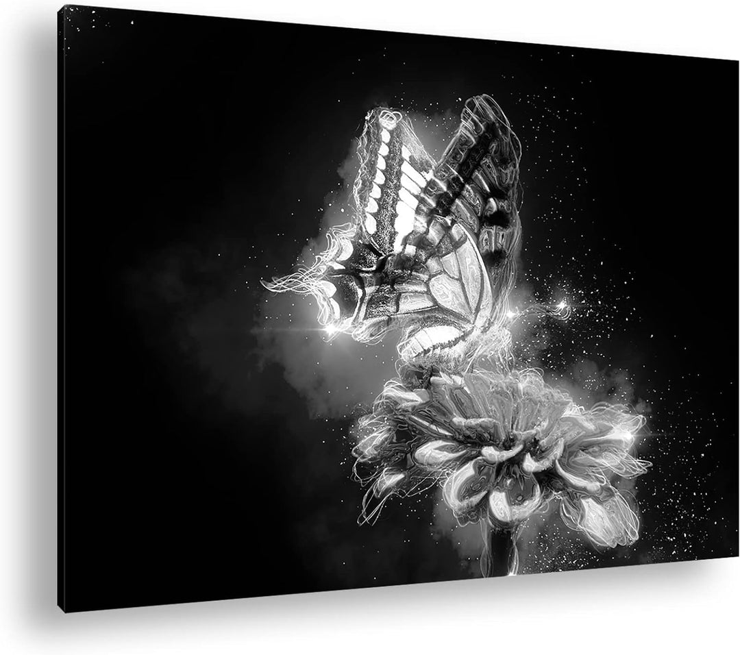 deyoli glitzernder Schmetterling Effekt: Schwarz&Weiss Format: 80x60 als Leinwandbild, Motiv fertig