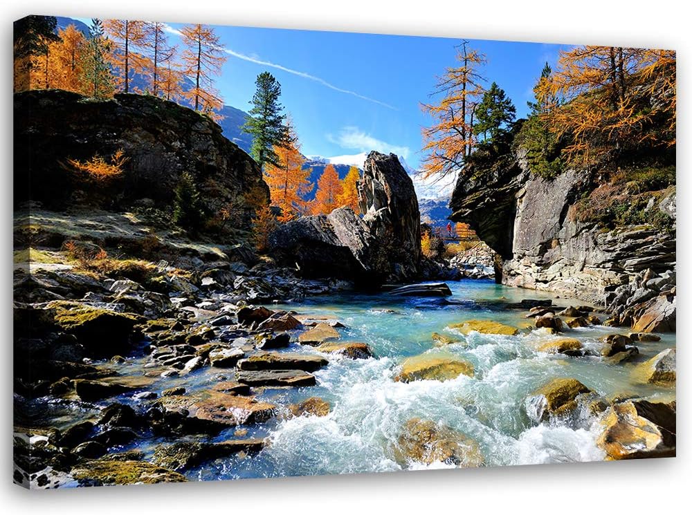 Feeby Vlies Leinwandbild Felsen Berge Bäume 120x80 cm Wanddeko Design Kunstdruck Zimmerdeko Bilderwa