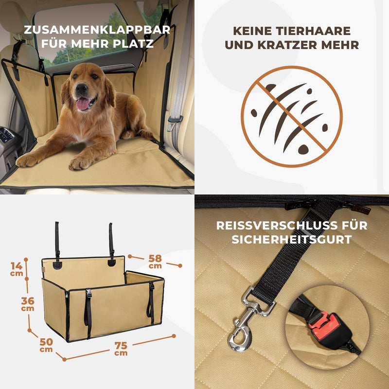 Extra Stabiler Hunde Autositz - Verstärkter Autositz für kleine und mittlere Hunde mit 4 Befestigung