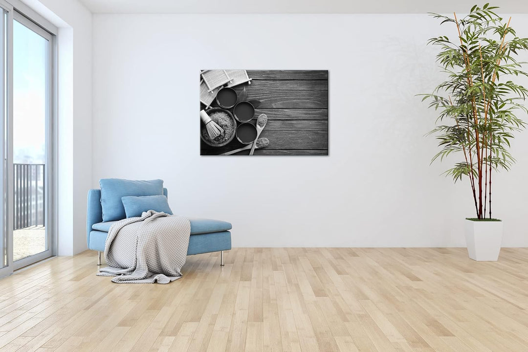 deyoli gesunder Matcha-Tee Effekt: Schwarz&Weiss,Format: 80x60 als Leinwandbild, Motiv fertig gerahm