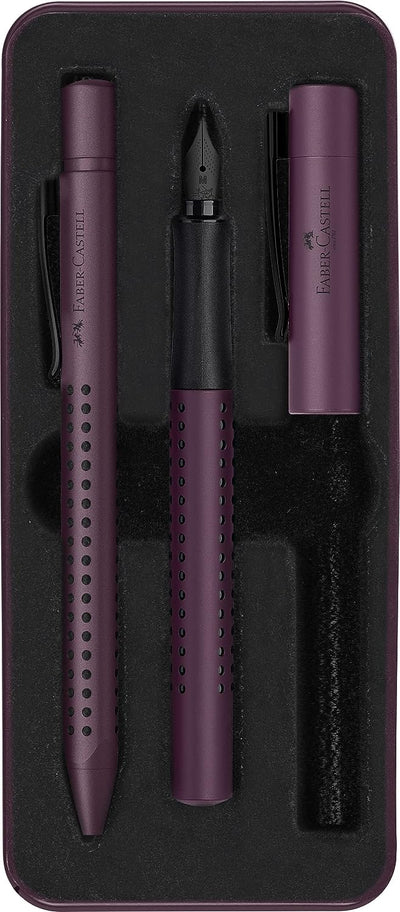 Faber-Castell 201530 - Geschenkset Grip Edition, berry, mit Füller M und Kugelschreiber XB im Metall