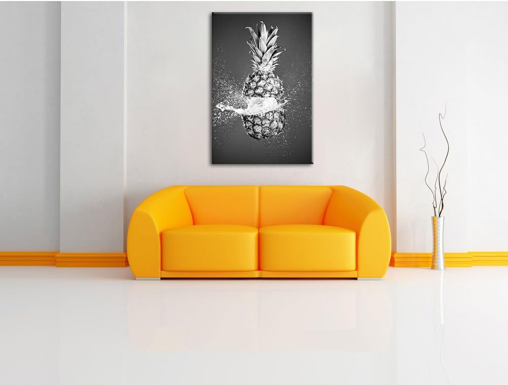 Pixxprint Ananas mit Wasser bespritzt Kunst B&W, Format: 100x70 auf Leinwand, 100x70