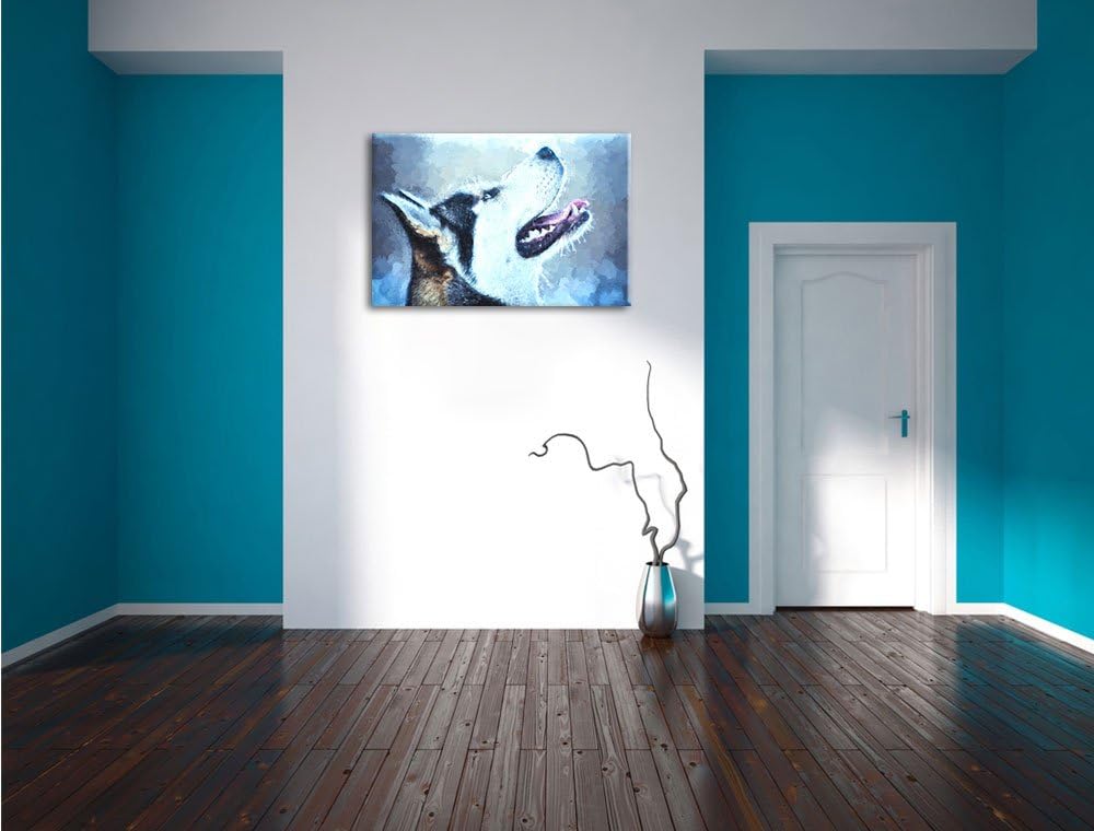 Husky Malerei Effekt, Format: 100x70 auf Leinwand, XXL riesige Bilder fertig gerahmt mit Keilrahmen,
