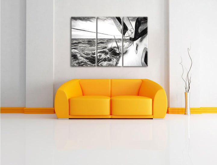 Pixxprint Die weissen Segel der Yacht Kunst als Leinwandbild | Grösse: 3 Teilig (120x80) | Wandbild|
