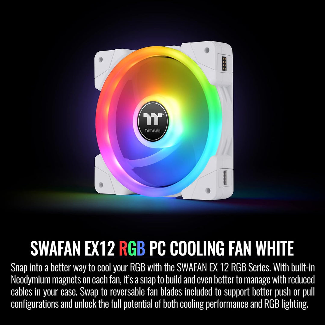 Thermaltake SWAFAN EX 12 RGB PC Lüfter weiss, 3 Stück, 500~2000 U/min, Magnetanschluss, umkehrbare F