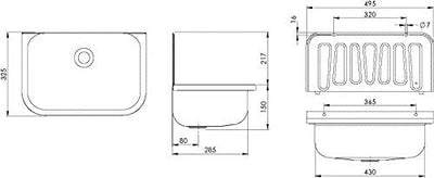 Sanitop-Wingenroth Ausgussbecken aus Edelstahl, 50 cm breit, mit Spritzschutz und Verschlussstopfen