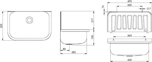 Sanitop-Wingenroth Ausgussbecken aus Edelstahl, 50 cm breit, mit Spritzschutz und Verschlussstopfen