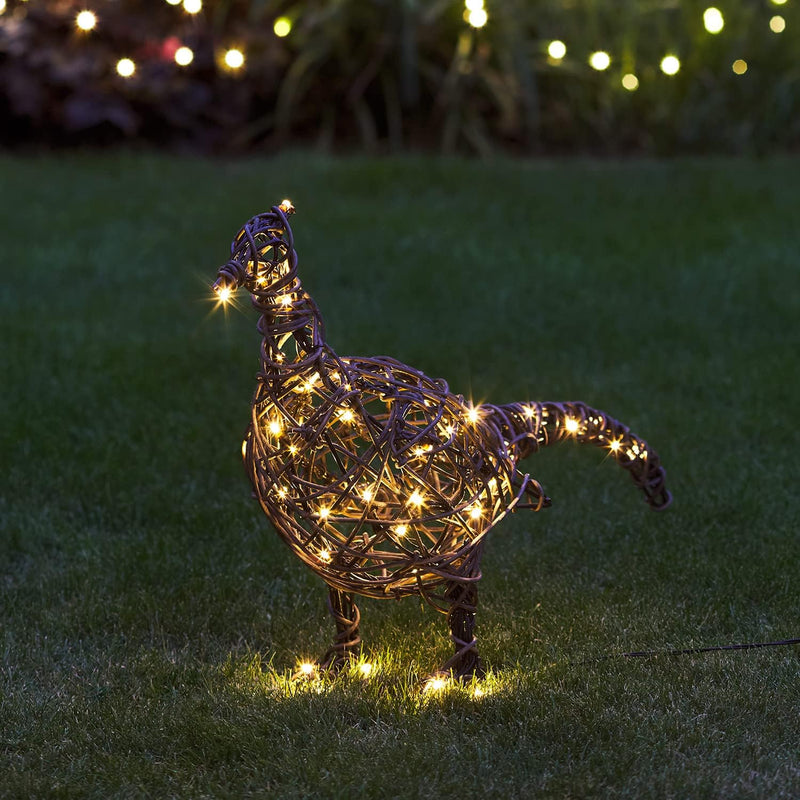 Lights4fun 50er LED Figur Fasan Rattan warmweiss solarbetrieben Aussenbereich Gartendeko