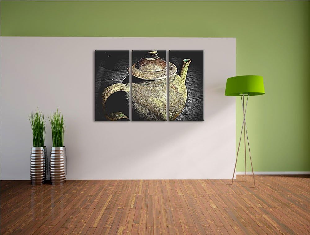 klassische alte Teekanne aus Keramik schwarz/weiss Spezial 3-Teiler Leinwandbild 120x80 Bild auf Lei