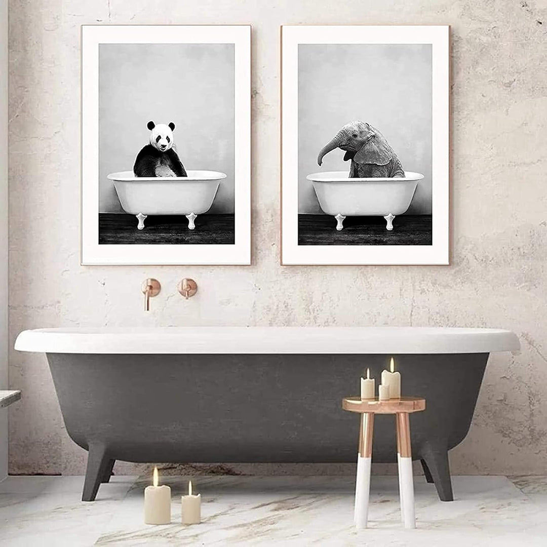 Badezimmer Bilder Poster Set,Lustige Elefant Wandkunst in Badewanne Bild,Tier Wand Kunst Drucke,Schw