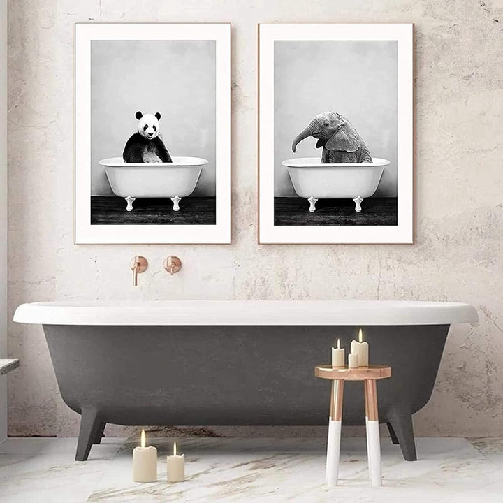 Badezimmer Bilder Poster Set,Lustige Elefant Wandkunst in Badewanne Bild,Tier Wand Kunst Drucke,Schw