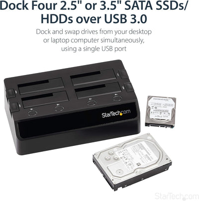 StarTech.com USB 3.0 4 Bay 2,5 Zoll / 3,5 Zoll SATA III Festplatten Dockingstation mit UASP und zwei