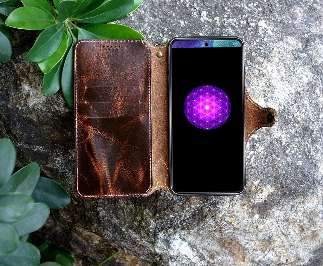 Yogurt Handyhülle für Samsung Galaxy S21 FE 5G, Hülle Echtleder Case Ledertasche Lederhülle für Sams