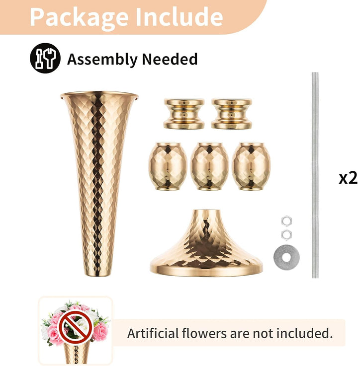NUPTIO 2 Stück Mittelstücke für Hochzeitstisch, 61cm Hohe Metalltrompetenvase, Blumenvasen für Party