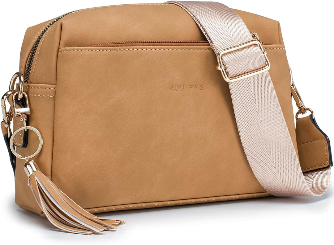 Roulens Damen Handy Umhängetasche,Veganem Leder Crossbody Schultertasche,Breiter Riemen Abendtasche