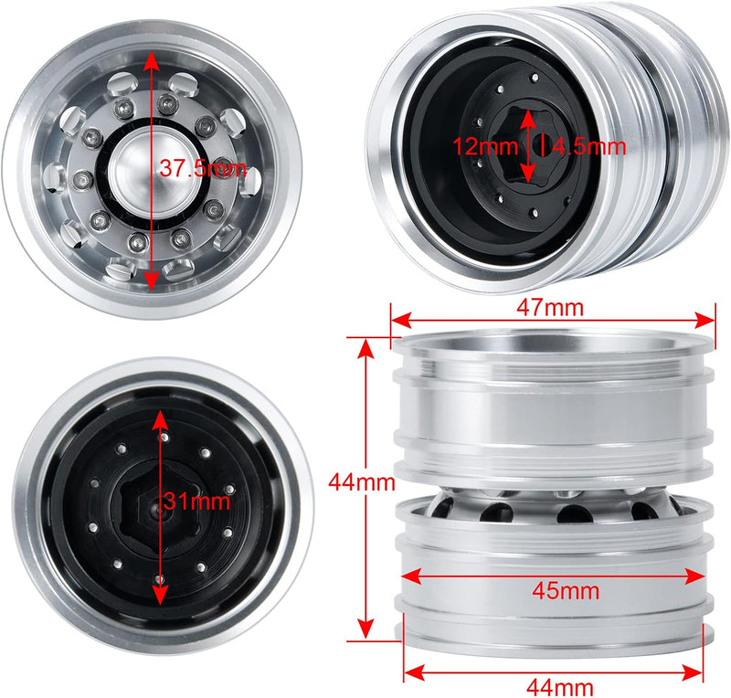 AXspeed Metal Hinterrad Felgen, 4 Stück / Set RC Radnaben für 1/14 Tamiya Trailer Tractor Truck Clim