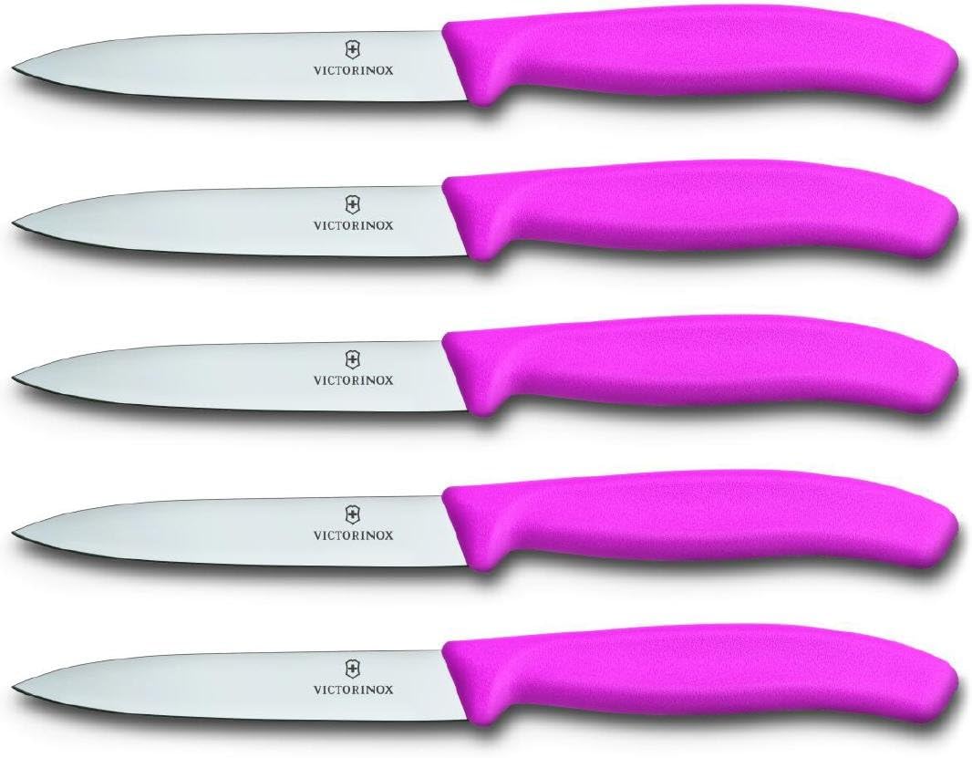 Victorinox 5-tlg Gemüsemesser Set Swiss Classic Pink – 10 cm ohne Wellenschliff – Tomatenmesser 5er