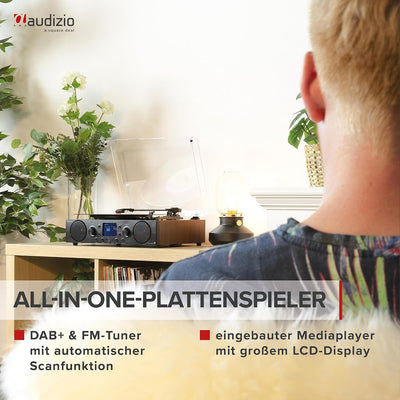 Audizio Tulsa - Stereoanlage mit Plattenspieler Bluetooth 5.0, UKW Tuner, DAB Radio, Aufnahmefunktio