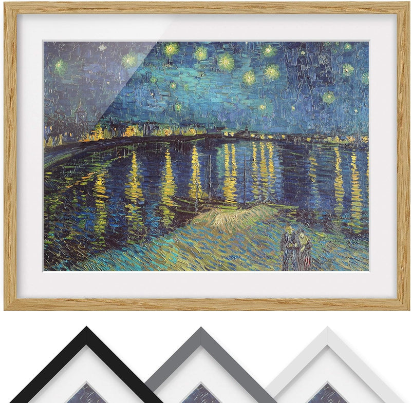 Bild gerahmt - V. Van Gogh - Sternennacht über der Rhône - Farbe Eiche 50x70cm 50cm x 70cm Eiche, 50